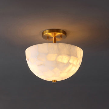 Celine 11.88" 2-Light Modern Contemporary Alabaster/Iron Inverted Dome LED Semi Flush Mount - JONATHAN Y